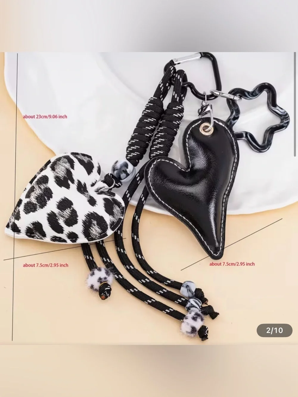 Heart Keychain Duo in Black & White Leopard Print